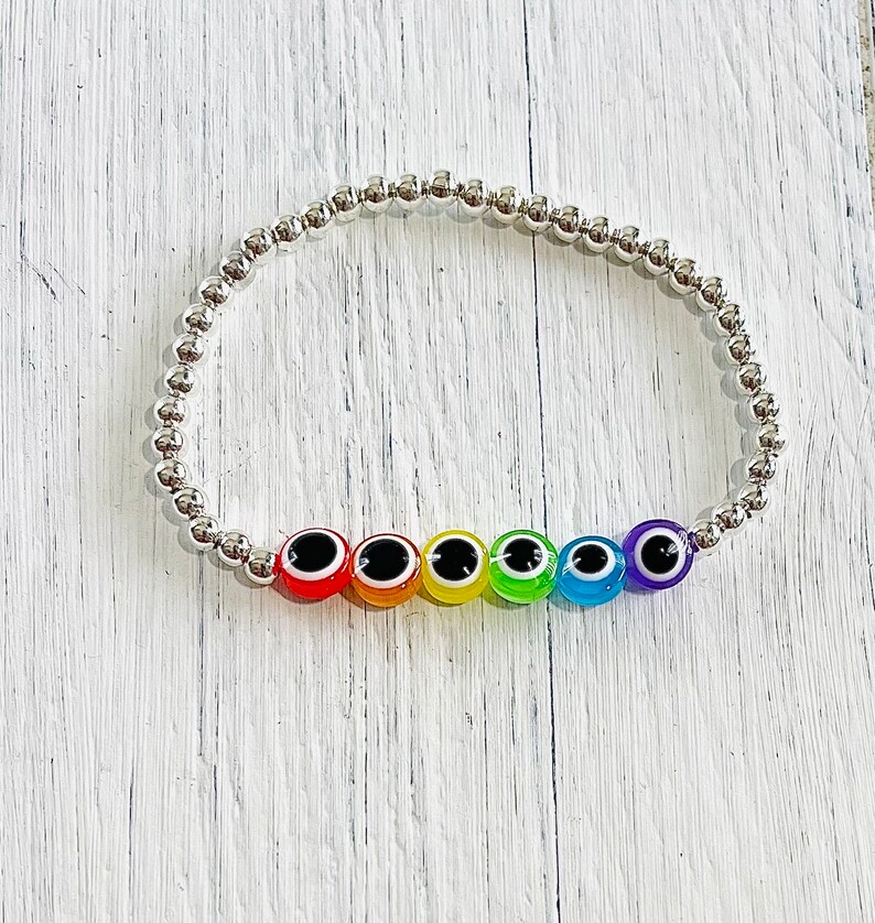 Evil Eye Bracelet Silver Plated Rainbow Bracelet protection Bracelet