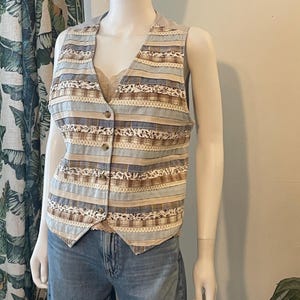 Vintage jaren 90 Casey & Max 100% katoen mixed media patroon patchwork medium vest Cottagecore Grandmillennial Coastal