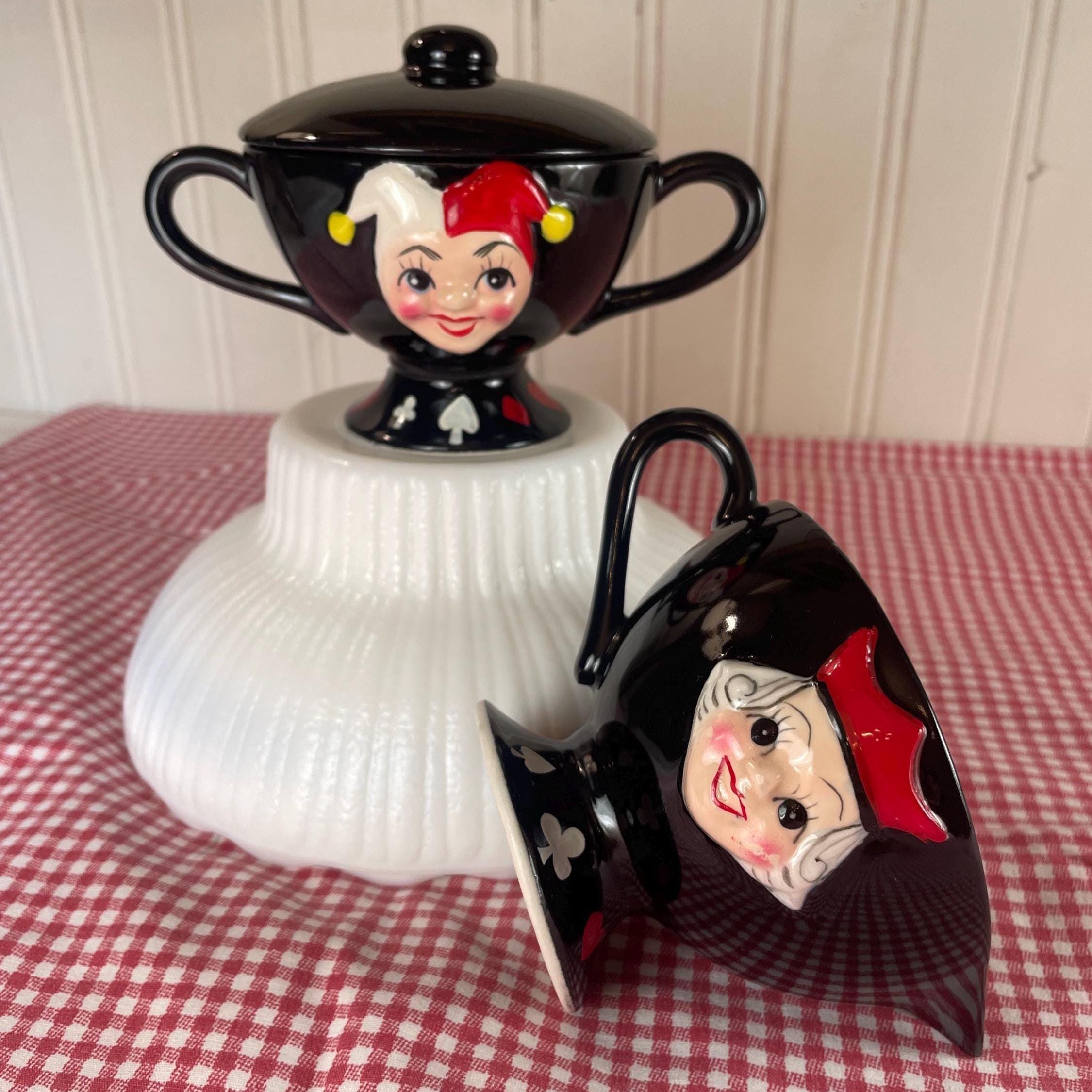 Vintage Mid Century Kreiss Court Jester Creamer & Sugar Set 1950s