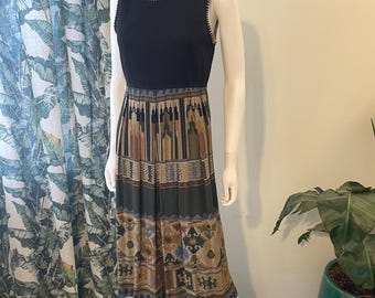 Vintage 90s Karin Stevens Southwestern Knit & Blanket Print Midi Dress Boho Western Small Medium