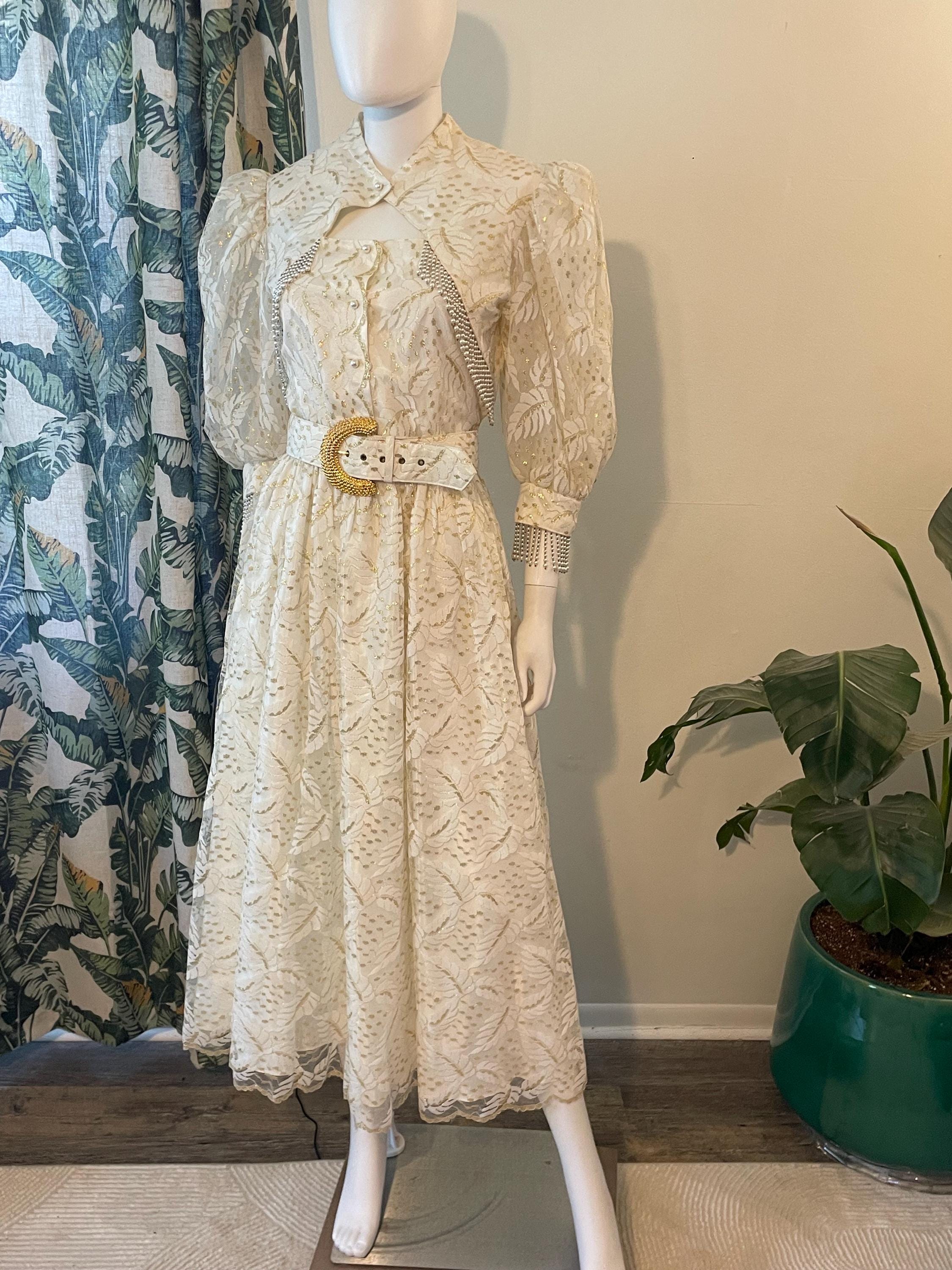 white and gold vintage dress USonly