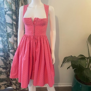 Vestido vintage raro Lanz of Austria rosa floral em algodão, tamanho 38 XS, estilo coquette, cottagecore e dollcore, década de 1960.