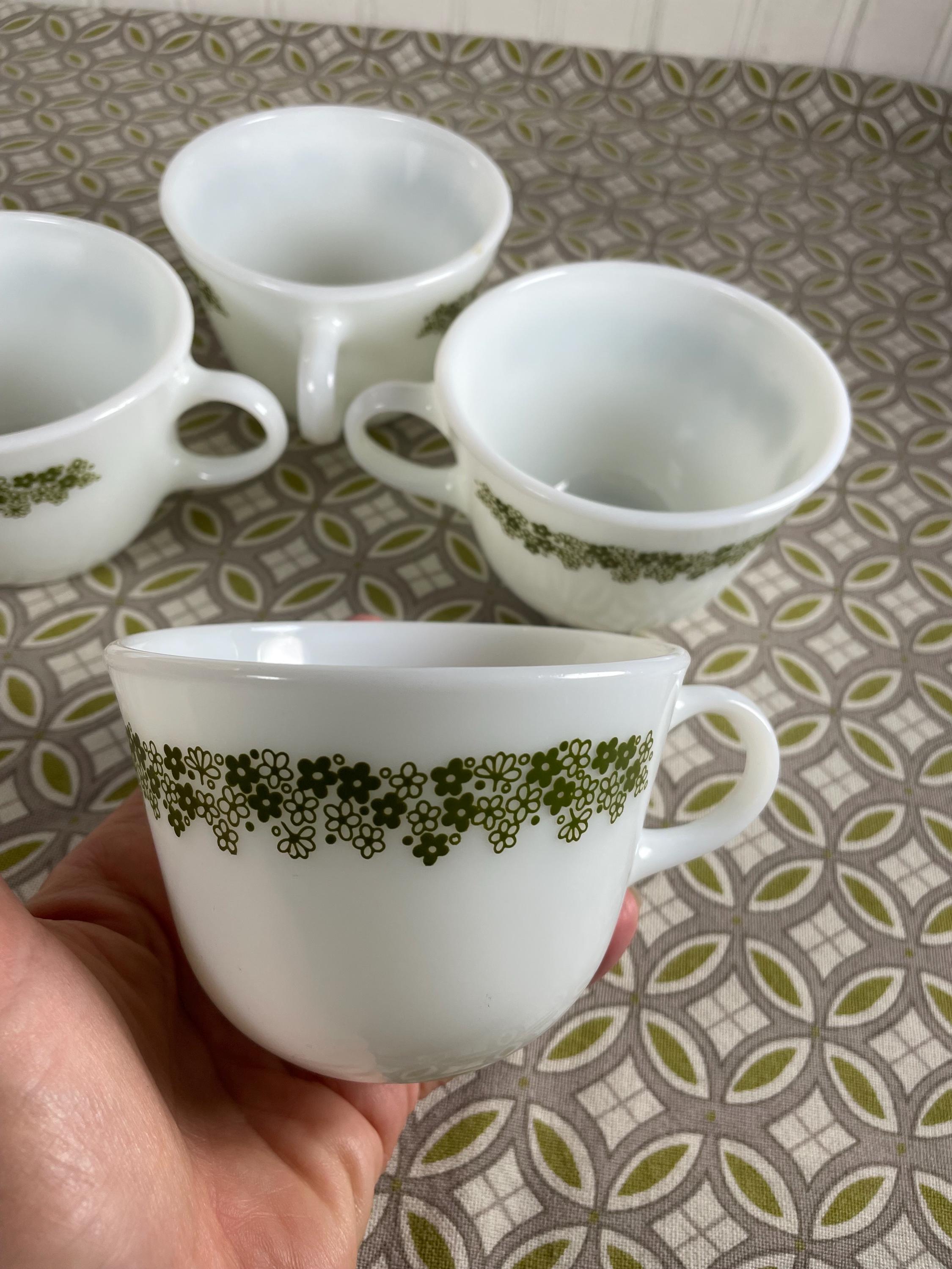 Set of 4 Vintage 70's Pyrex Mugs Green Spring Blossom Crazy Daisy