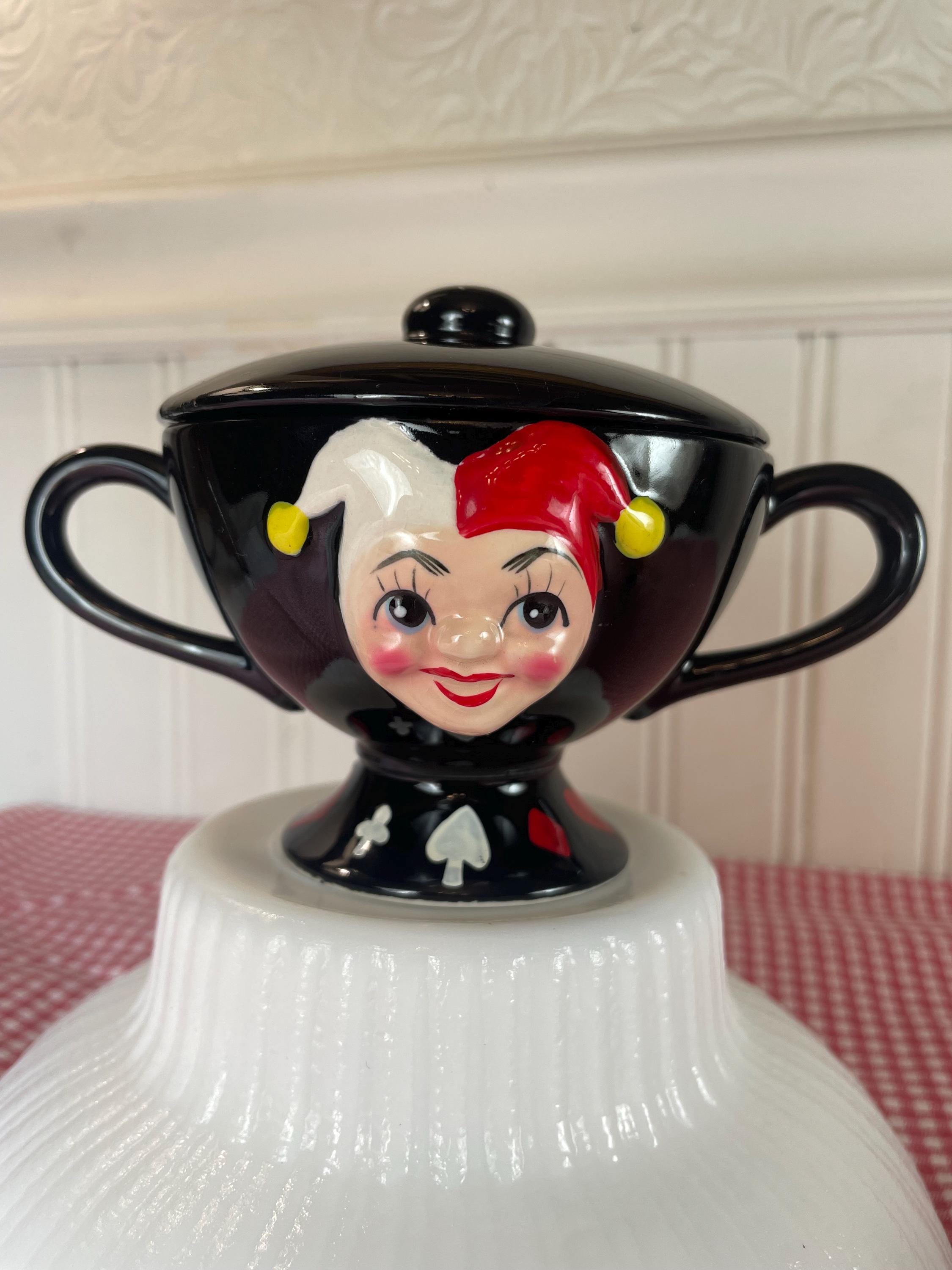 Vintage Mid Century Kreiss Court Jester Creamer & Sugar Set 1950s