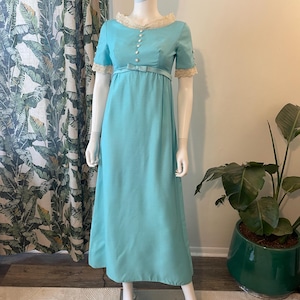 aqua empire waist dress Retro Floral Empire Waist Dress - Aqua
