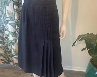 Vintage 70s 80s Peabody House Navy Pinstripe Midi Skirt Pleated Wool Blend Lined  Small Preppy Academia Scholar