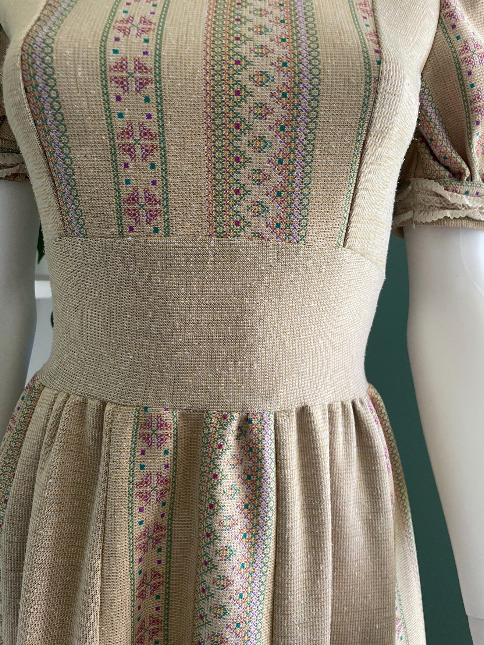 60's/70's Floral Print Scrunch Top V-Neck Empire Waist Maxi Dress by Mister Robert main image 0
