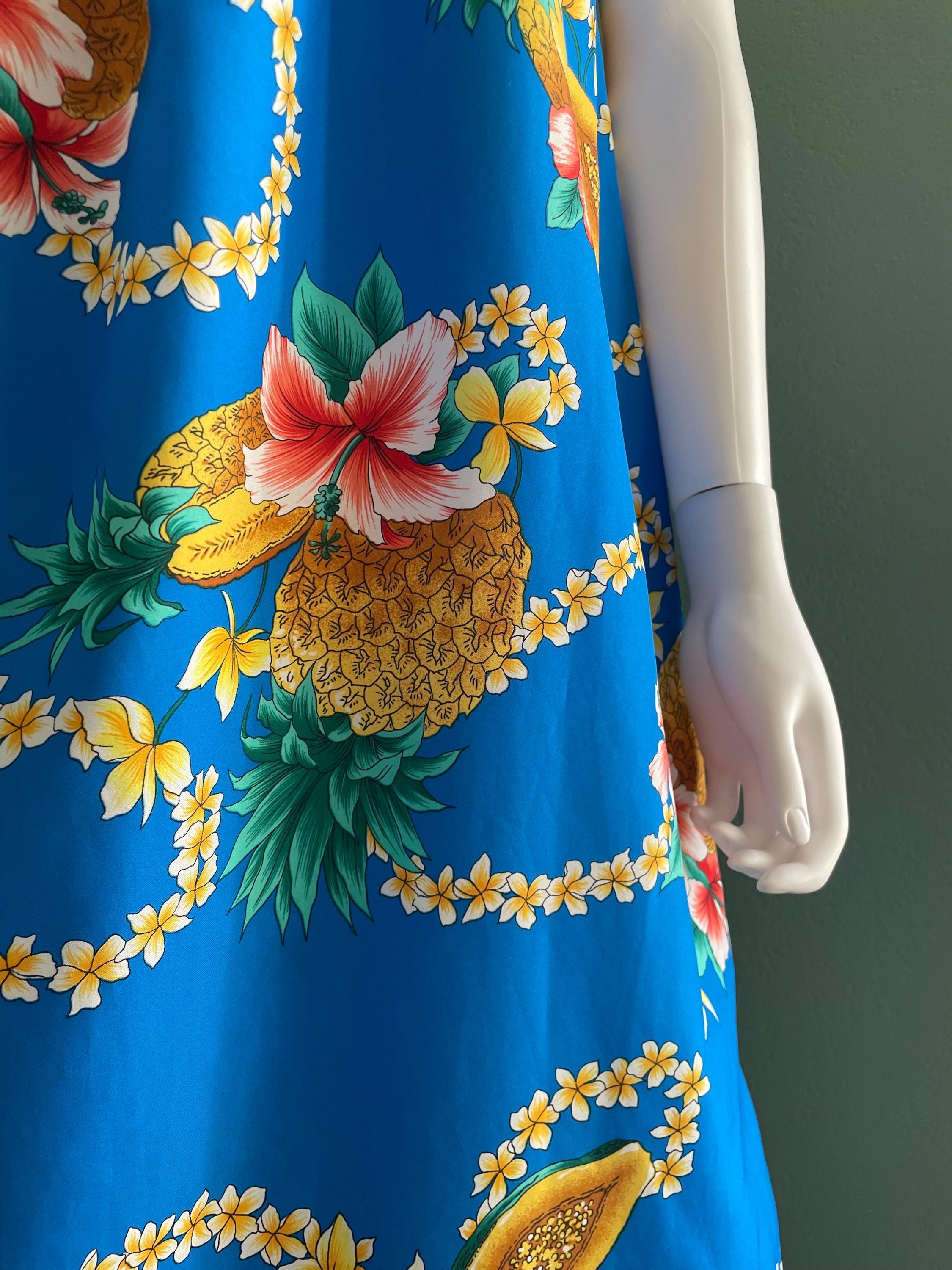 Vintage 60s 70s Hawaiian Muumuu Dress Retro Tropical Pineapples