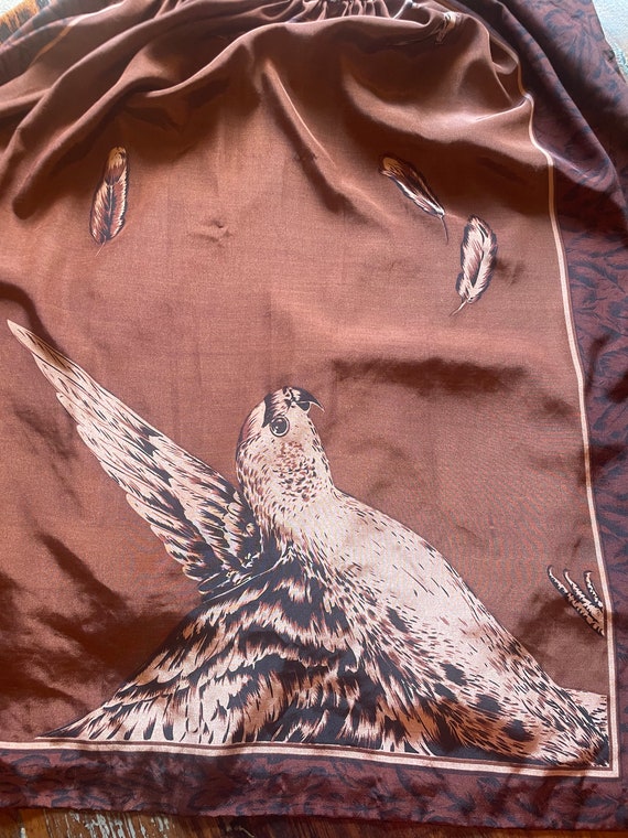 Stunning Vintage Circle Skirt Bird Feather Print … - image 8