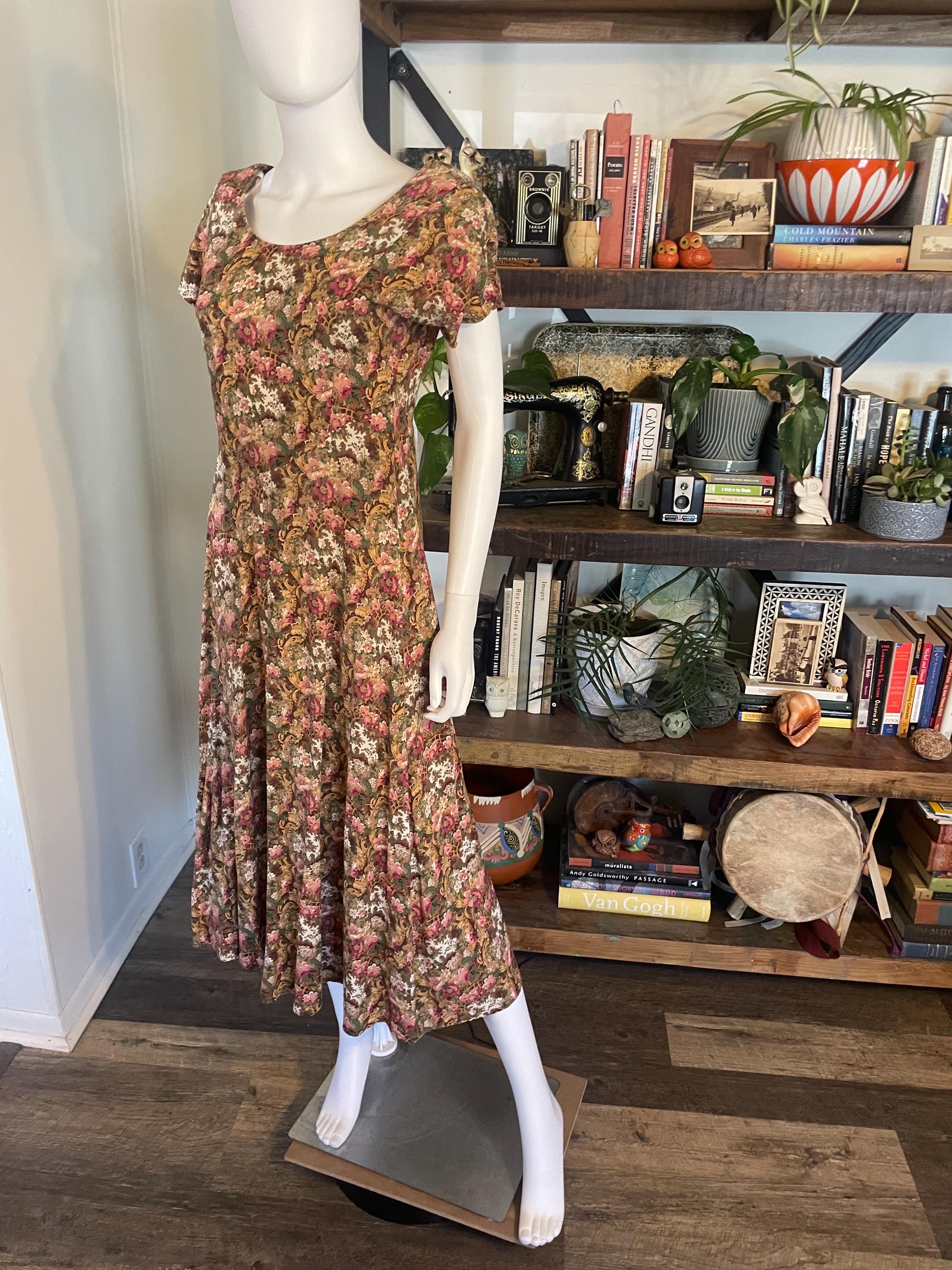 90s tea dress Vintage 90s Grunge Flower Rayon Tea Dress L  Bombshell Bettys Vintage