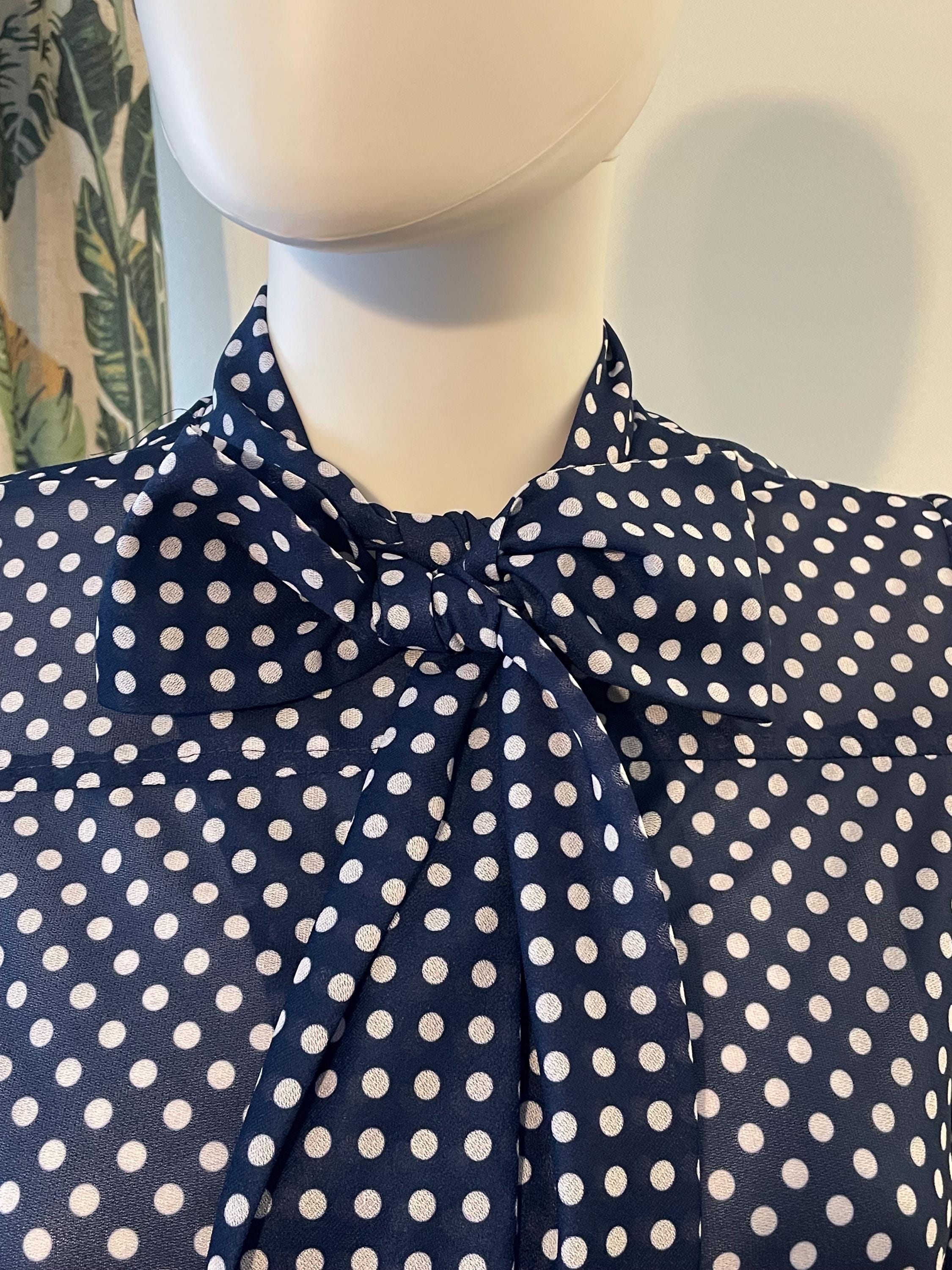 Vintage 70s 80s Navy Blue & White Polka Dot Tie-neck Dress | Retro ...