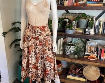 Vintage 1950s Autumn Floral A-Line Skirt True Vintage 24"  Waist XS Heritage Country Estate Academia