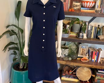 1970s Chemise Lacoste by Izod Dress – Navy White Stripe Sleeveless