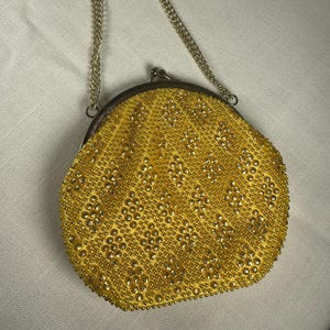 Vintage 50s 60s Walborg Hand-Beaded Yellow Gold Evening Bag - Made in Hong Kong