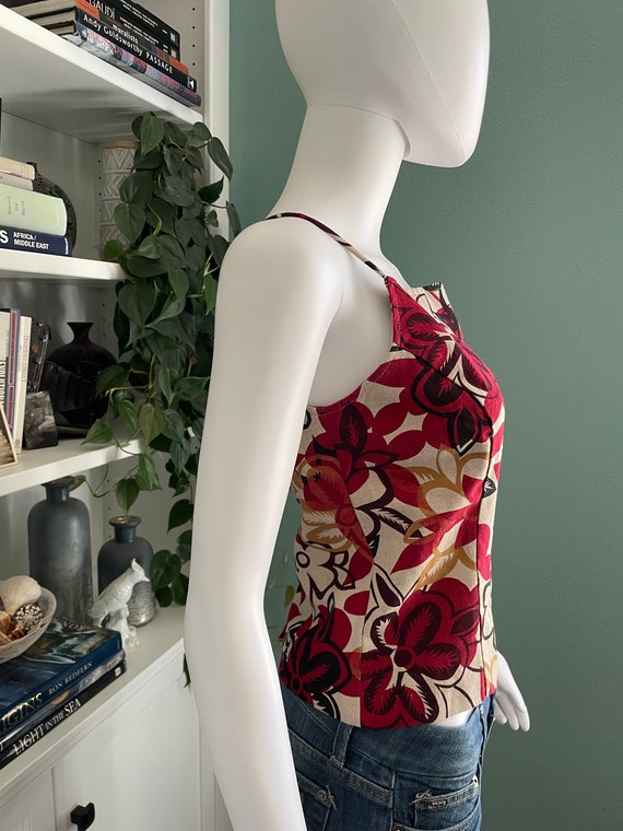 Vintage Sleeveless Cropped Tank Top Floral Linen … - image 2