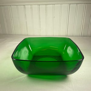 Vintage 30s Federal Glass Coronation Pattern Square Serving Bowl Emerald Green Depression Glass