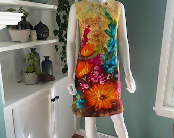 Heldere aquarel bloemen vintage jaren 60 Shiftjurk Mini XS, klein