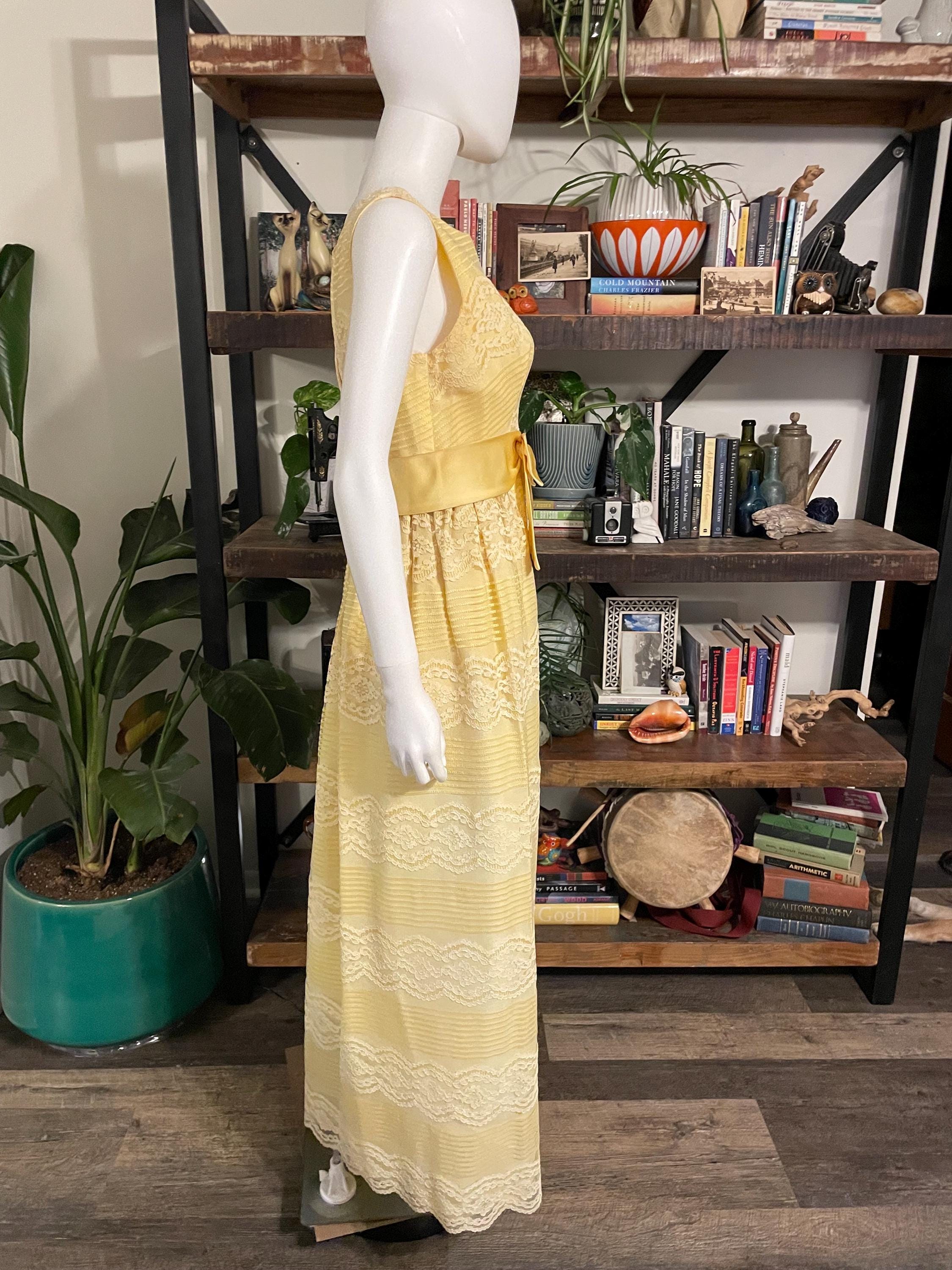 Vintage 1960s Lemon Yellow Lace and Satin Bow Party Dress | Mod A-line  Formal Gown | Size Small/medium Mid Century - Etsy