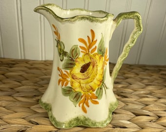 Vintage Cash Family Pottery Hand Painted Small Pitcher - Yellow Rose Southern Creamer - Erwin Tennessee Cottagecore Milk Jug