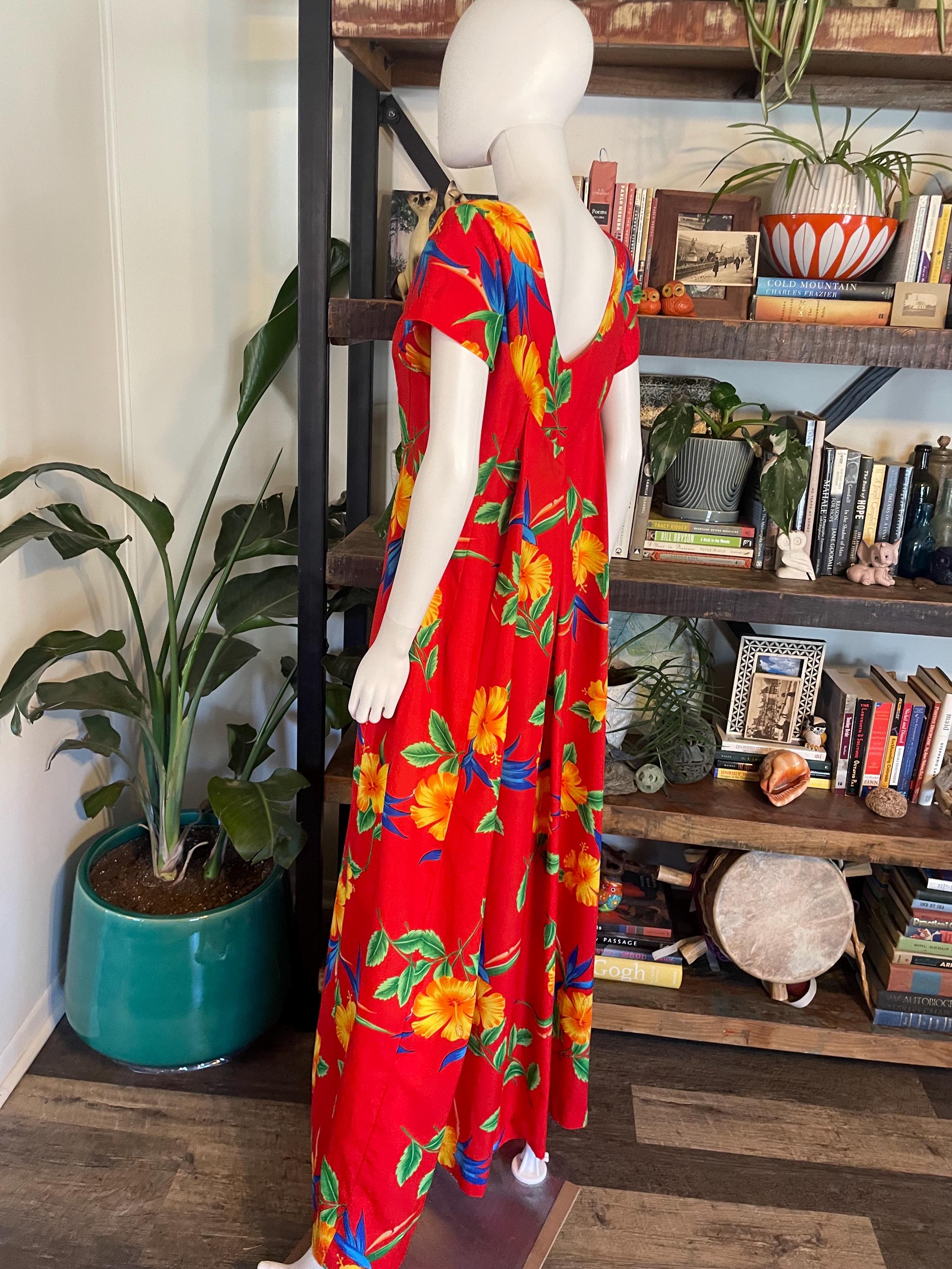 Vintage 70s Hawaiian Maxi Dress Tropical Floral Resort Luau Tiki Made ...
