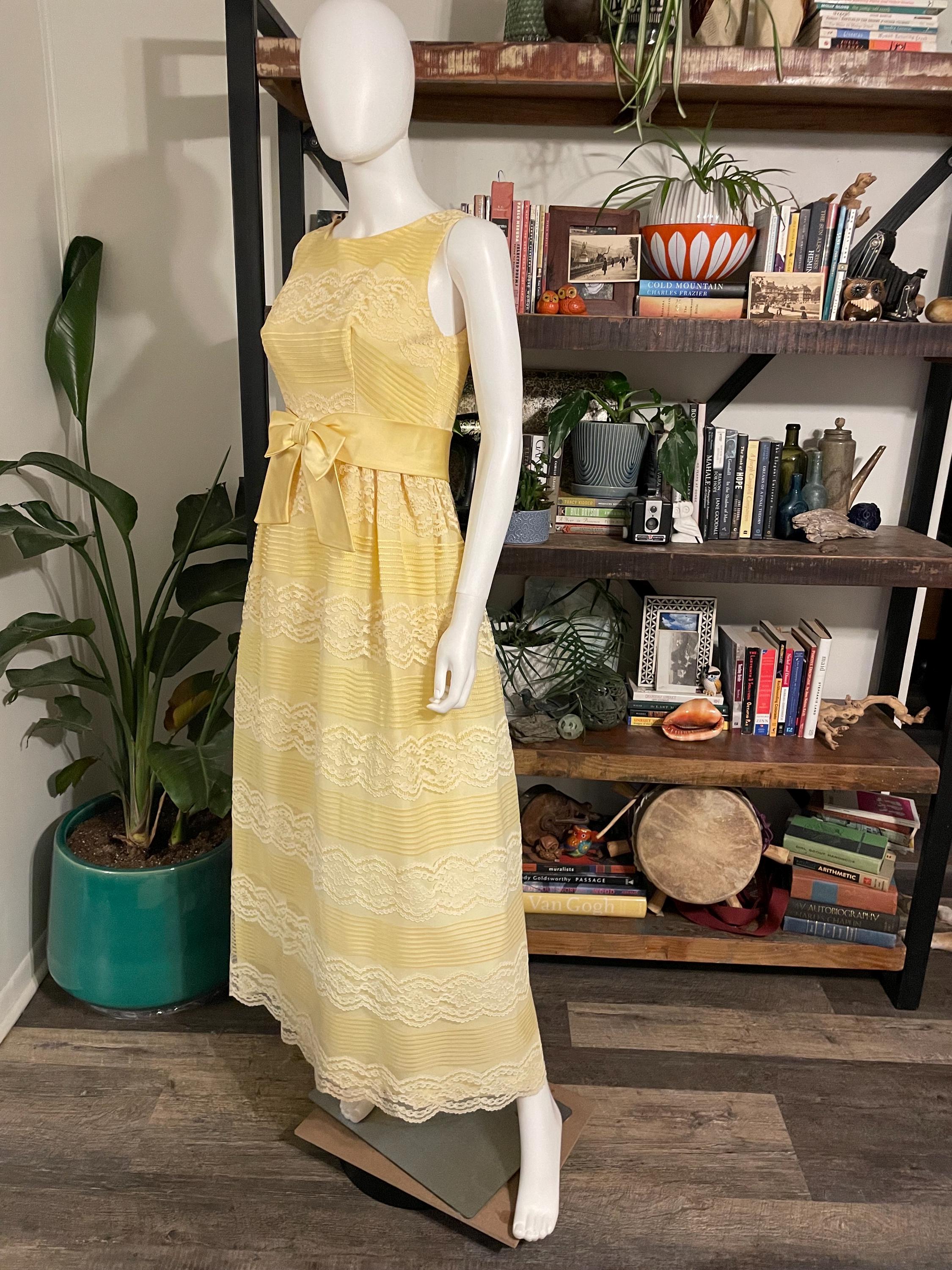 60s ユニオンメイド レース リボン エンパイアライン ロングドレス 