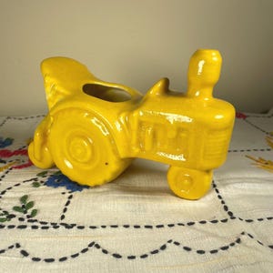 Vintage 50s 60s Bright Yellow Ceramic Tractor Planter Farmhouse Country Kitchen Nursery Window Decor