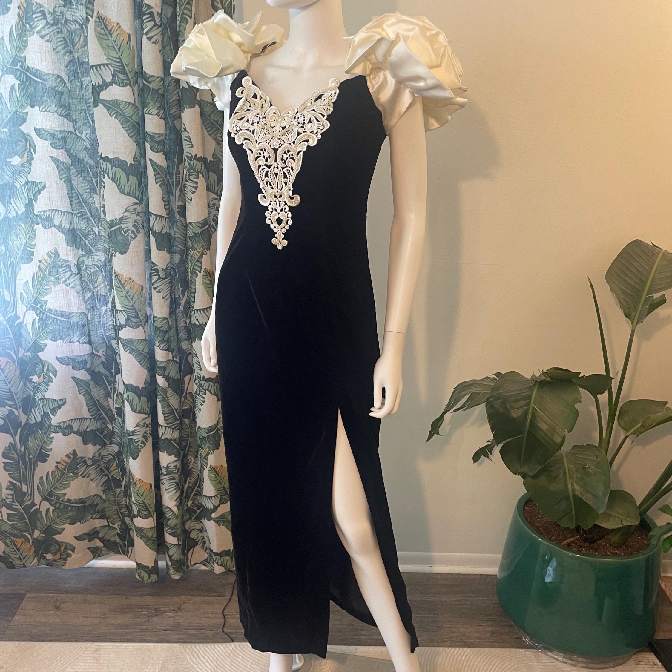 Black Velvet Dress White Lace
