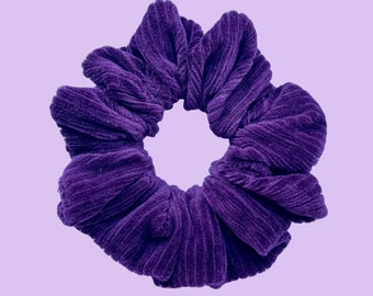 Handmade Purple Velour Scrunchie: Soft Ribbed Hair Accessory