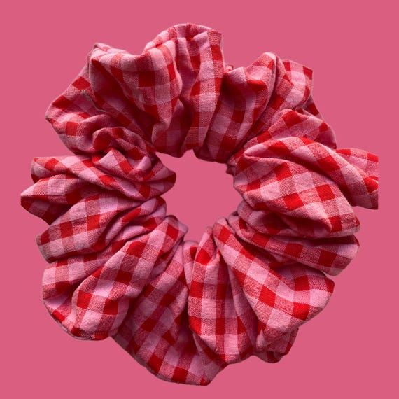 Large Handmade Scrunchie// Oversized Pink and Red Checked Scrunchie