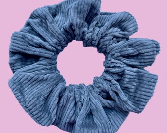 Grey Corduroy Scrunchie: Handmade Textured Hair Tie