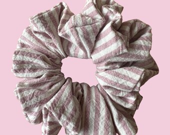 Handmade Oversized Scrunchie: White and Pink Stripe Scruncie.