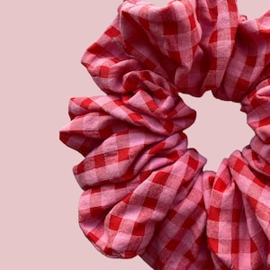 Pu&ograve; includere: Un elastico per capelli in gingham rosa e rosso.