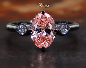 Fancy Vivid Pink Oval Lab Diamond Engagement Ring