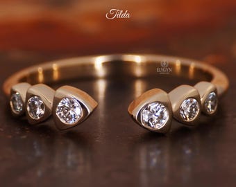 Minimalist Diamond Ring | Solid Gold Open Stacking Band