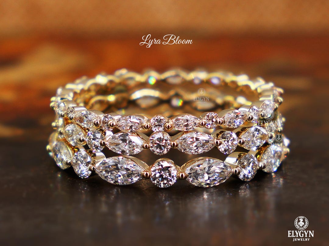 Lab Grown Diamond Eternity Band | Marquise & Round, Solid Gold - Etsy