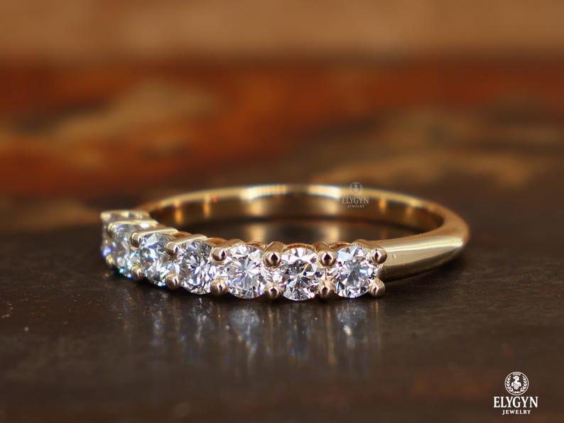 Lab Diamond Half Eternity Wedding Ring | Solid Gold Wedding Band - Etsy
