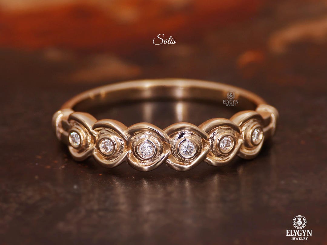 Diamond Rmjj Lab Diamond Petal Wedding Ring | Solid Gold Wedding Band - Etsy
