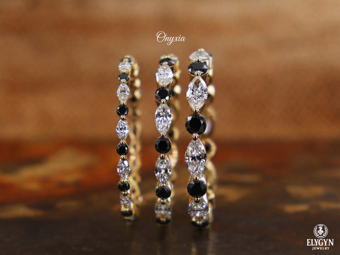 14K Gold Marquise Round Lab Grown Diamond Wedding Band | Stacking Ring ...