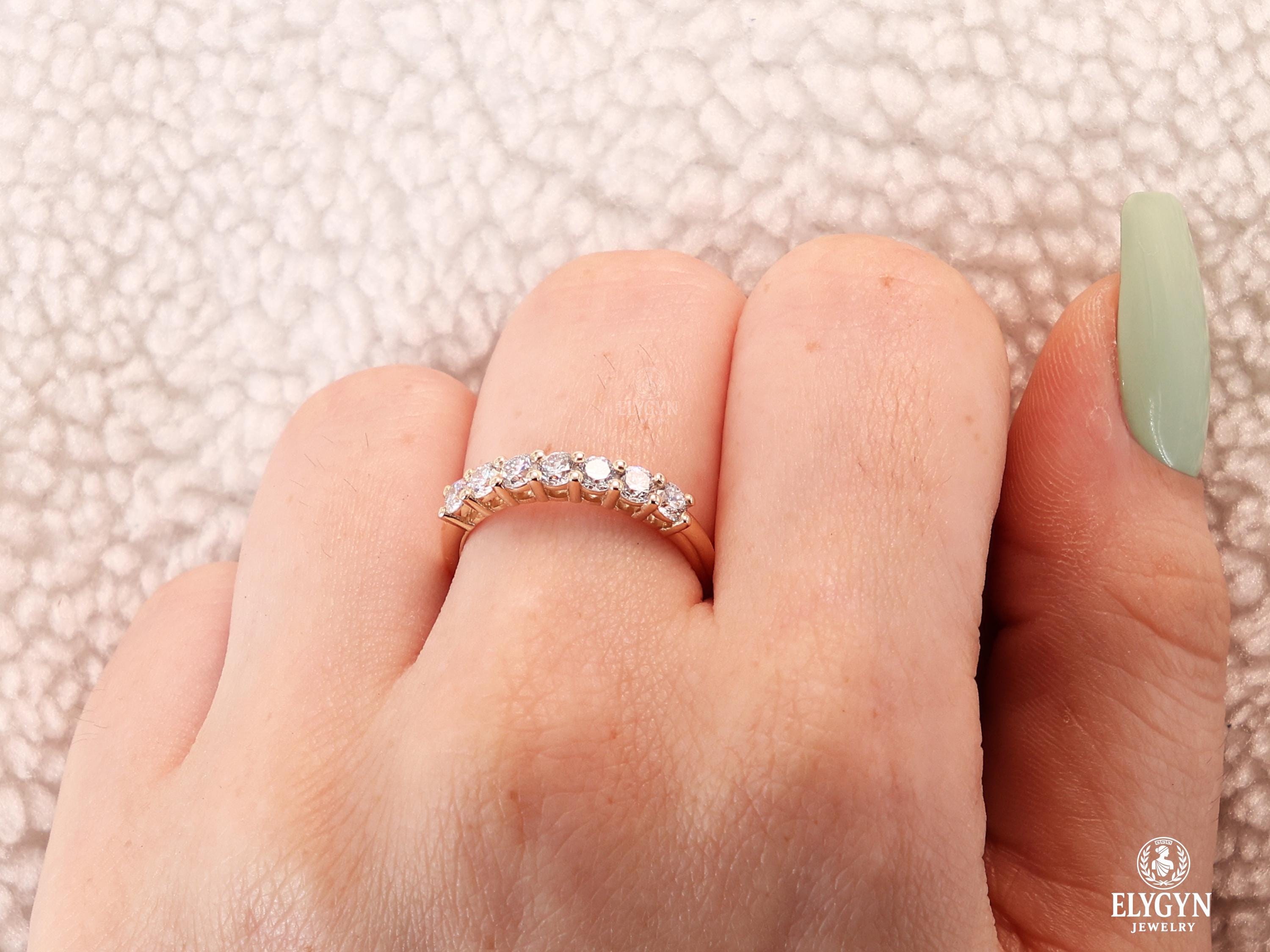 Lab Diamond Half Eternity Wedding Ring | Solid Gold Wedding Band - Etsy