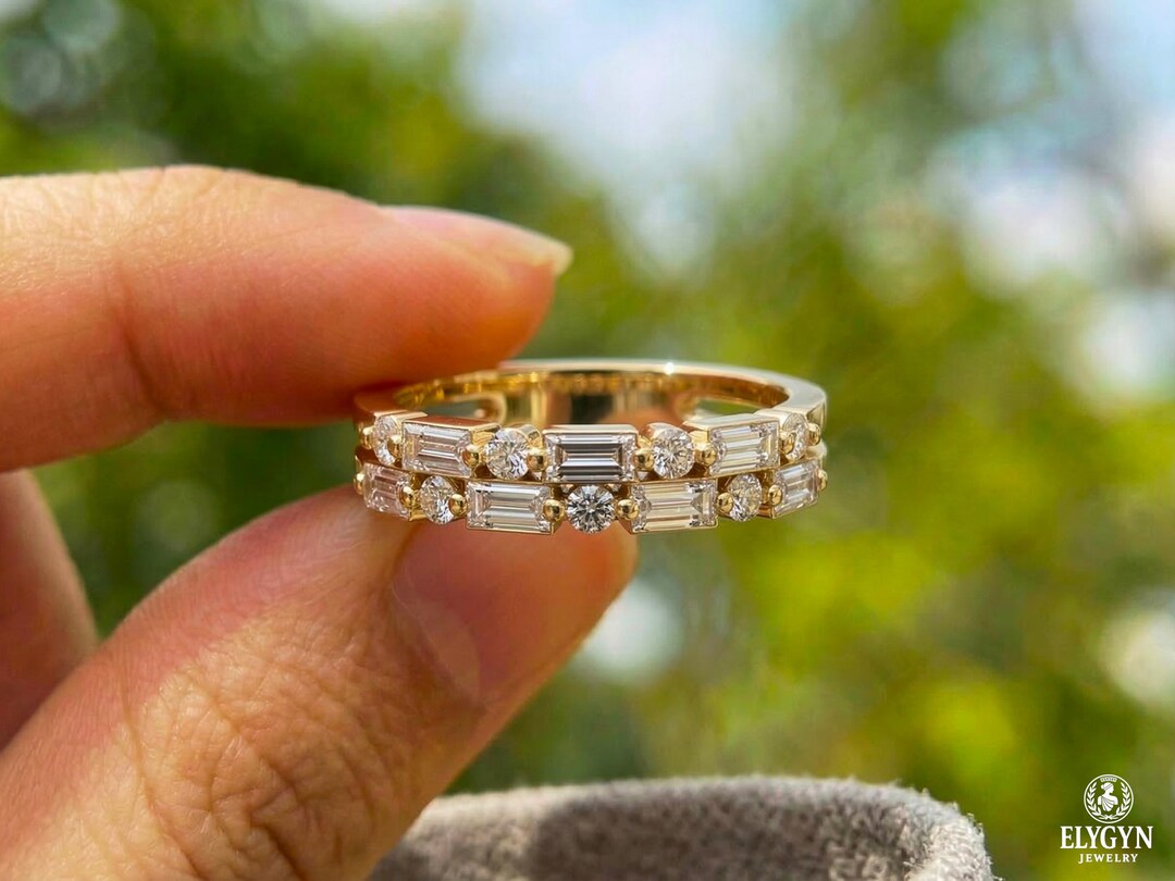 Lab Diamond/moissanite Baguette Wedding Band | 14K Gold Minimalist Ring ...