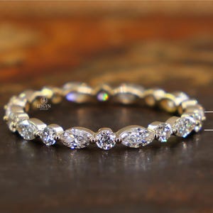 14K Gold Marquise Round Lab Grown Diamond Wedding Band | Stacking Ring ...