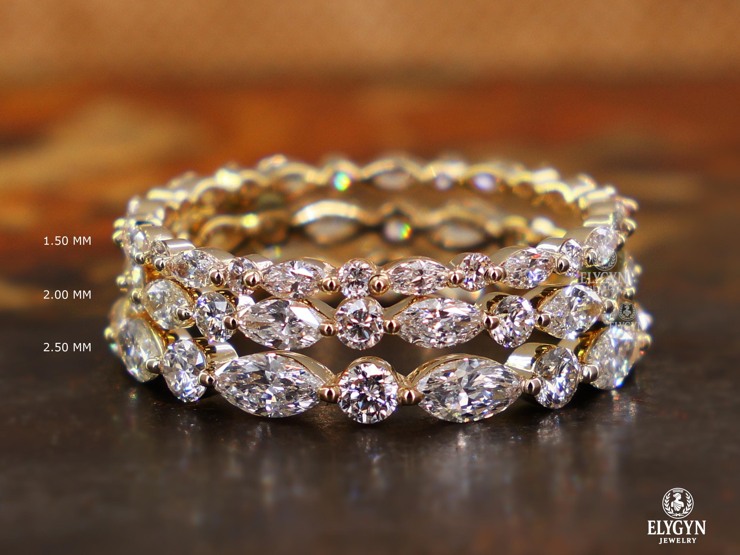 14K Gold Marquise Round Lab Grown Diamond Wedding Band | Stacking Ring ...