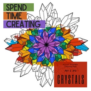 Printable Crystal Coloring Page, Mandala, 8.5&quot;x11&quot;, JPG & PDF