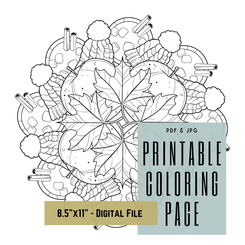 Printable Autum Coloring Page, Mandala, 8.5"x11", JPG &amp; PDF - Etsy