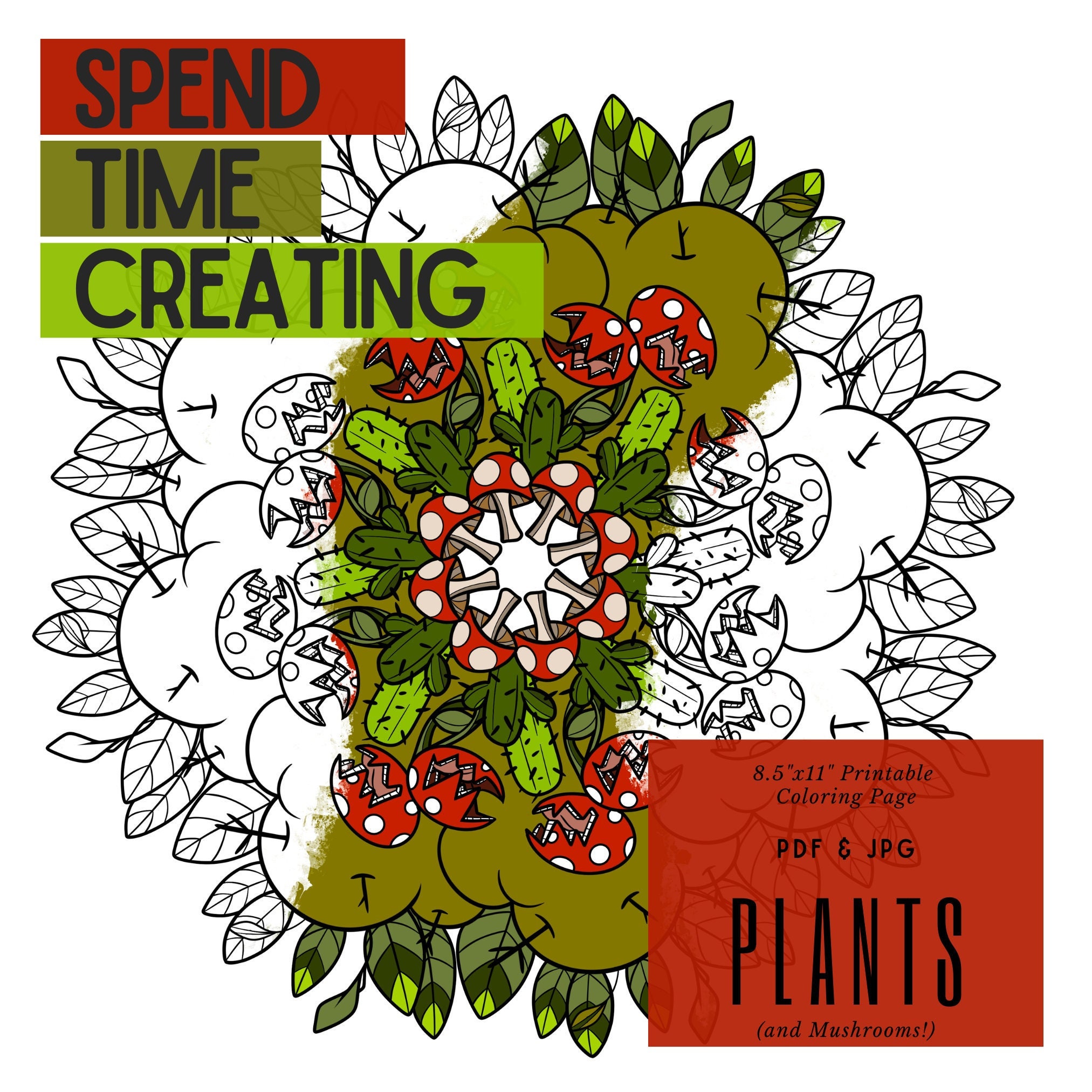 Printable Plant Coloring Page, Mandala, 8.5x11, JPG & PDF - Etsy