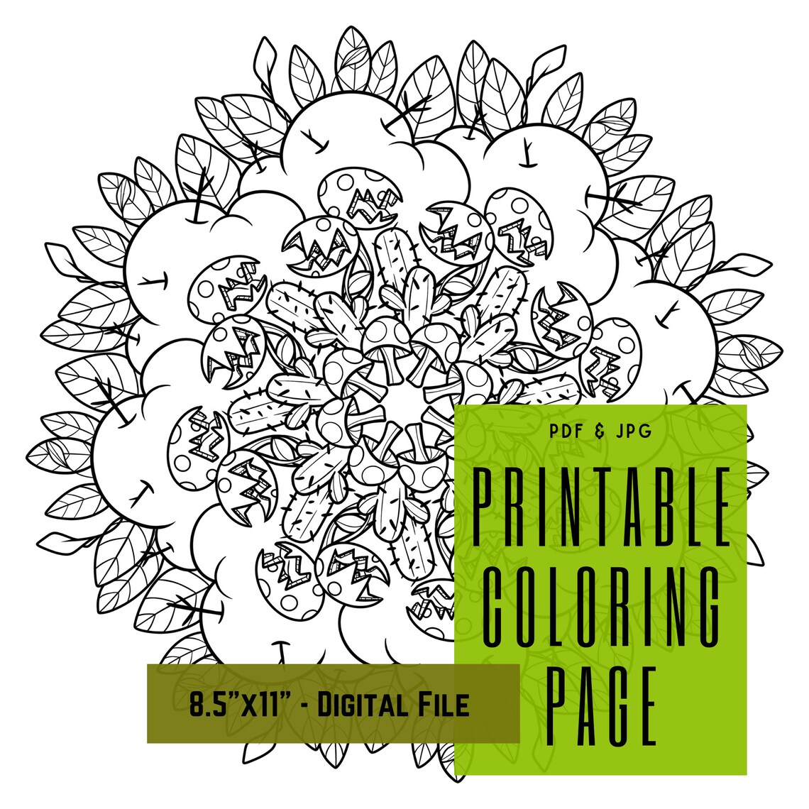 Printable Plant Coloring Page, Mandala, 8.5"x11", JPG & PDF - Etsy