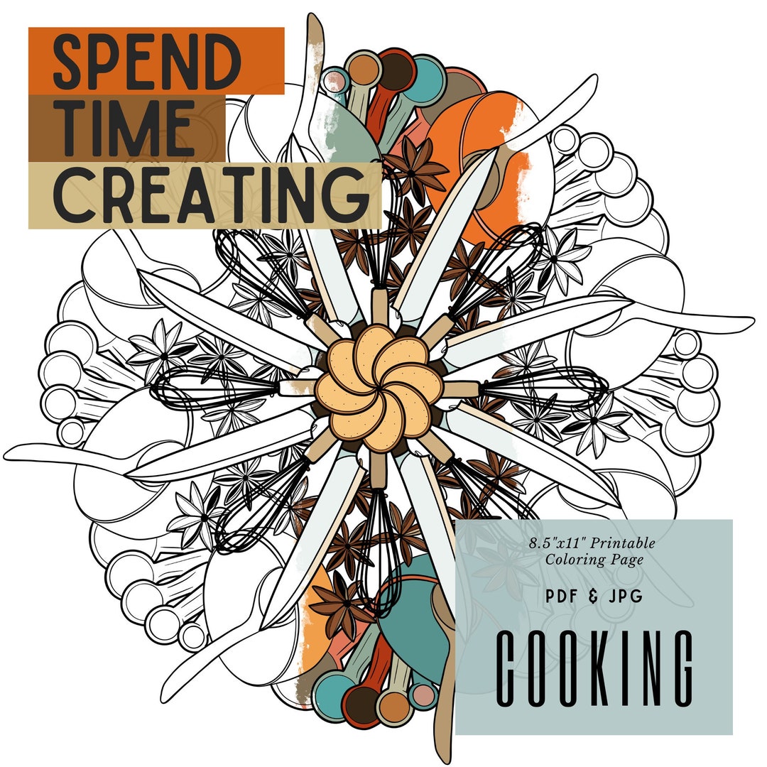 Printable Cooking Coloring Page, Mandala, 8.5x11, JPG & PDF - Etsy