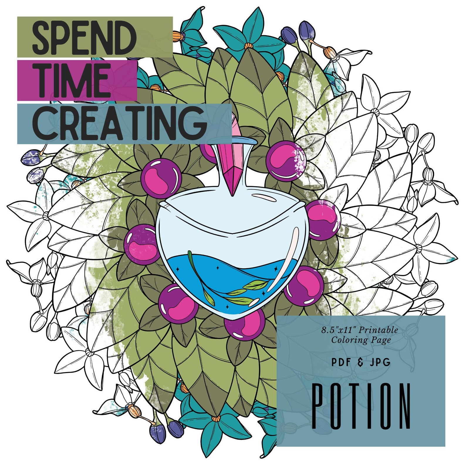 Printable Potion Coloring Page, Mandala, 8.5x11, JPG &amp; PDF - Etsy