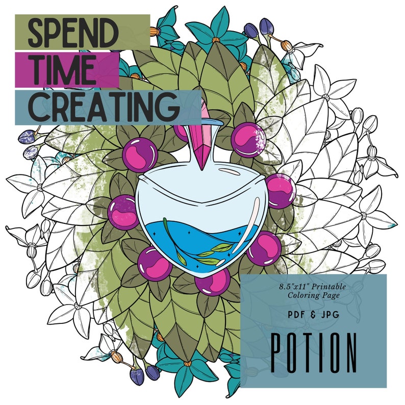 Printable Potion Coloring Page, Mandala, 8.5"x11", JPG &amp; PDF - Etsy