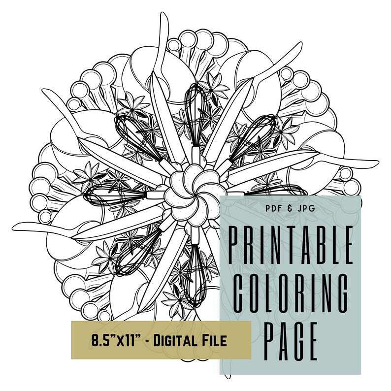 Printable Cooking Coloring Page, Mandala, 8.5x11, JPG & PDF - Etsy